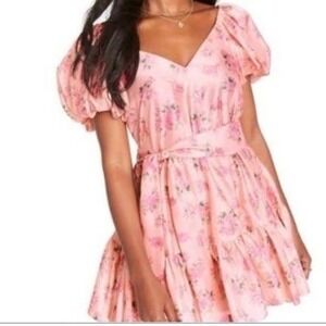 LoveShackFancy for Target Pink Floral Puff Sleeve Ruffle Mini Dress Size‎ 10